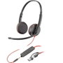Poly Blackwire 3225 Stereo USB-C Headset con conector 3,5 mm y adaptador USB-C/A, Negro